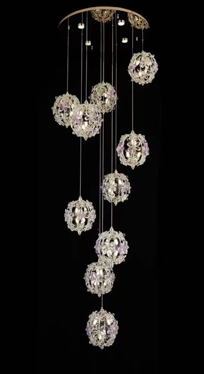 99351-10+4 PENDANT LAMP D800*H3000 STAINLESS STEEL+IRON+CRYSTAL G4*10*4 (WITHOUT BULB)+WITH LED 3000K WINDSOR