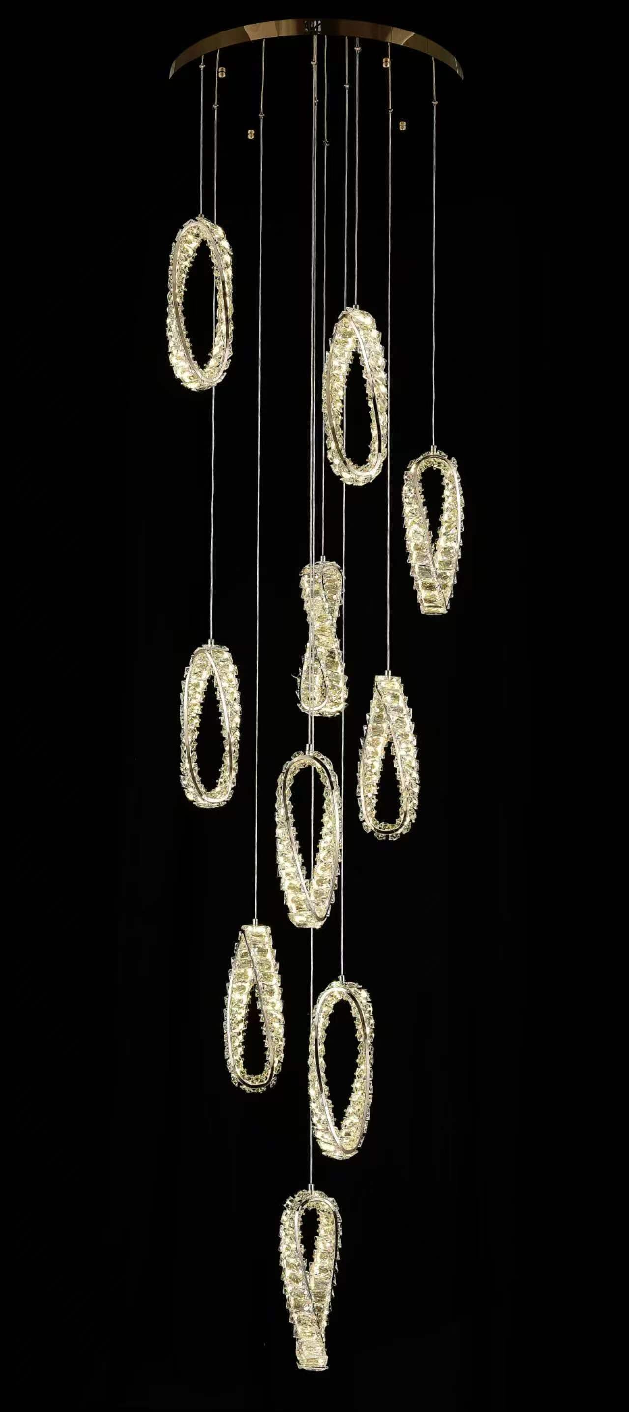 99358-10 PENDANT LAMP D600*H2800 STAINLESS STEEL+IRON+CRYSTAL WITH 3 COLORS OF LED WINDSOR