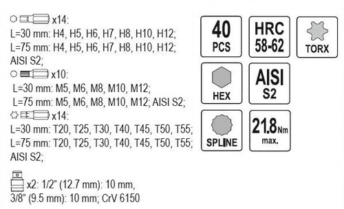 hex-trox-spline-screw-driver-bit-set-40pcs-yt-0400-yato