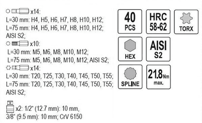 hex-trox-spline-screw-driver-bit-set-40pcs-yt-0400-yato